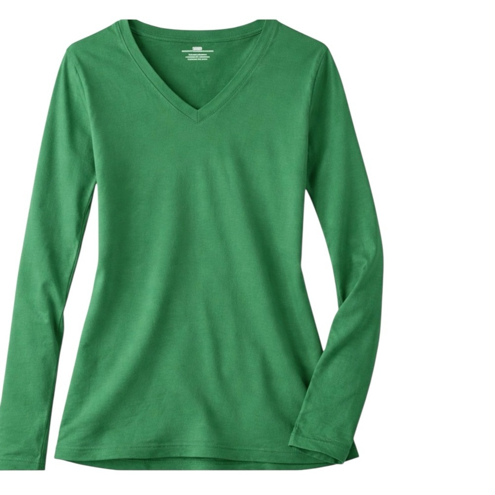 Green V-Neck Long Sleeve TeeWomen’sMedium Cotton Basic Top Casual Everyday Shirt